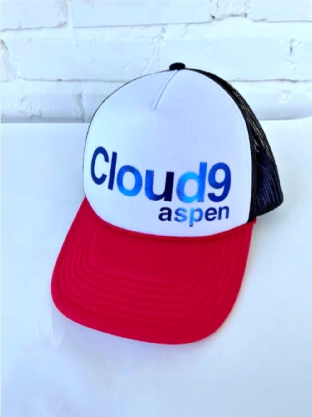 Cloud 9 Aspen Trucker Hat — Red Brim / White Front / Black Mesh — Snapback -Rare